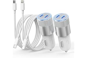 SNGOAM iPhone Car Charger Fast Charging, [Apple MFi Certified] 60W Dual USB-C Power Cigarette Lighter Car Charger+Type-C Cable&Lightning Cable for iPhone 16 15 14 13 12 Pro Plus XS XR iPad, Samsung, Carplay