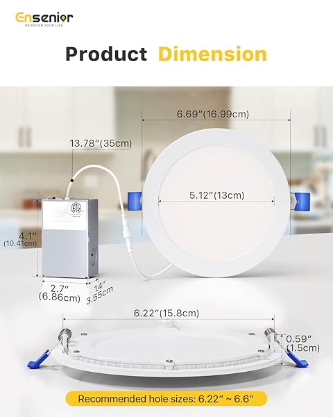 ENSENIOR 24 PACK 6 INCH LED RECESSED CEILING LIGHT, DIMMABLE, 2700K-5000K 5CCT, 1200LM 12W 120V, HIGH BRIGHTNESS CANLESS WAFER DOWNLIGHT – ETL&FCC&IC
