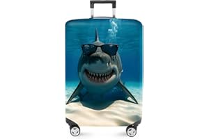 ANNA QUEEN Cool Shark Luggage Cover, Sunglass-Wearing Shark Underwater Design, Stretchable, Washable Travel Protector for 20-22 Inch Luggage