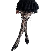 Mrotrida Women's Lace Bow Tie Flora Pattern Tights JK Strap Lace Hollow Out Flower Fishnet Stocking Cosplay Party Pantyhose