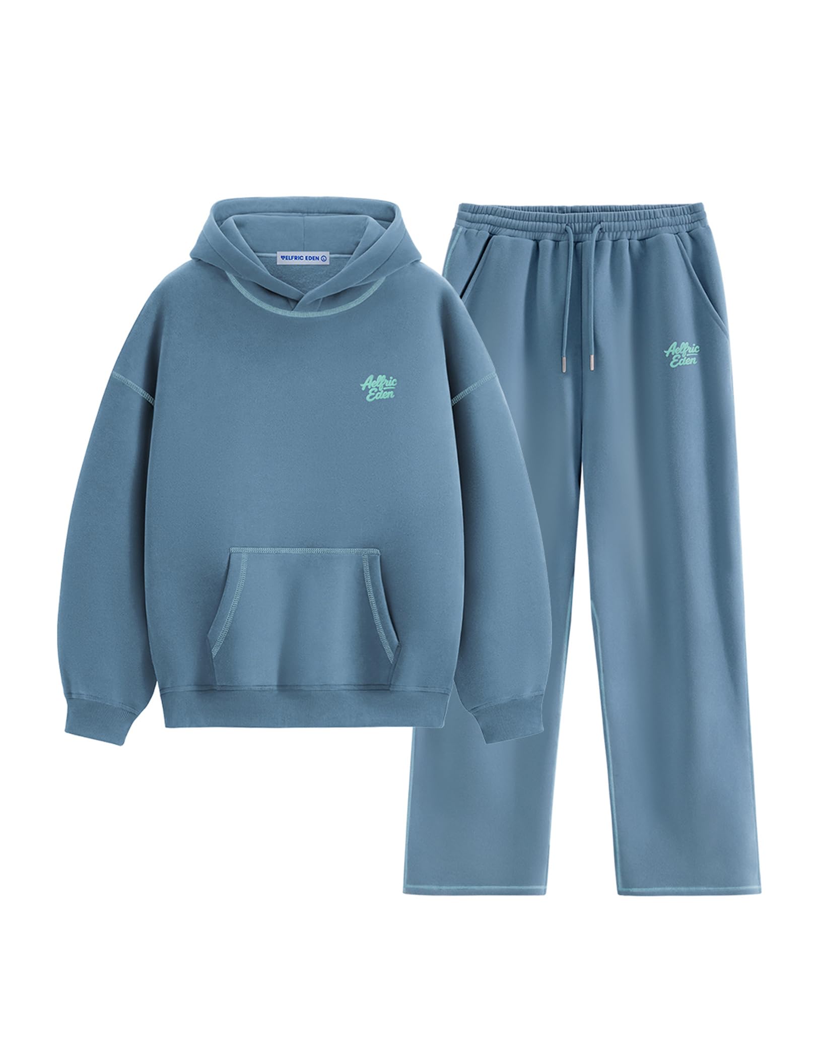 Photo 1 of Aelfric Eden Womens Sweatsuits 2 Piece Set Oversized Fleece Hoodie and Sweatpants Track Suits Sweat Matching Lounge Pants Fall Blue Grey X-Small
