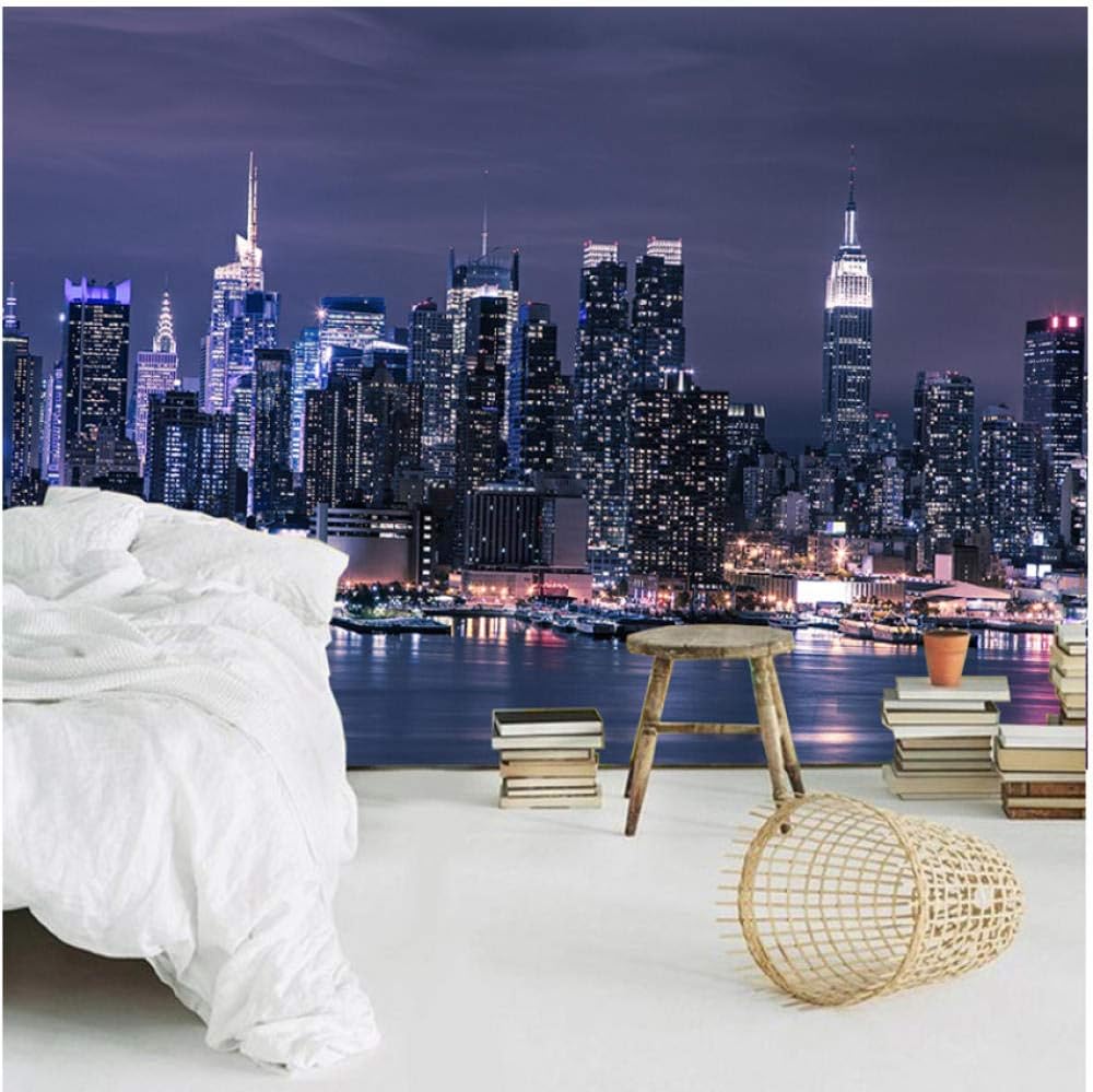 Amazon Xbwy 装飾壁画 モダンニューヨーク市夜景写真壁画壁紙リビングルームktvバーカフェレストラン背景 280x0cm 壁紙