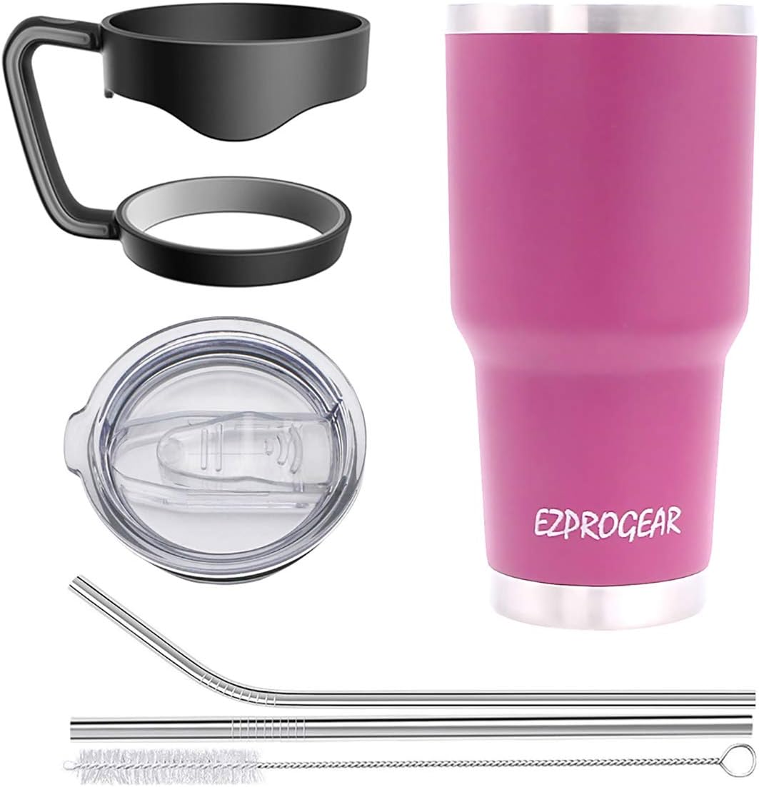 Ezprogear 30 oz 1 Pack Stainless Steel Tumbler with Handle (Magenta)