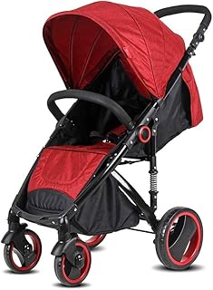 STRO Kinderwagen Kombikinderwagen, Leichtklappsitzliege Boarding Kinderwagen Dämpfende Klappkinderwagen, Kinderwagen Comfortable (grau) (Color : Red)
