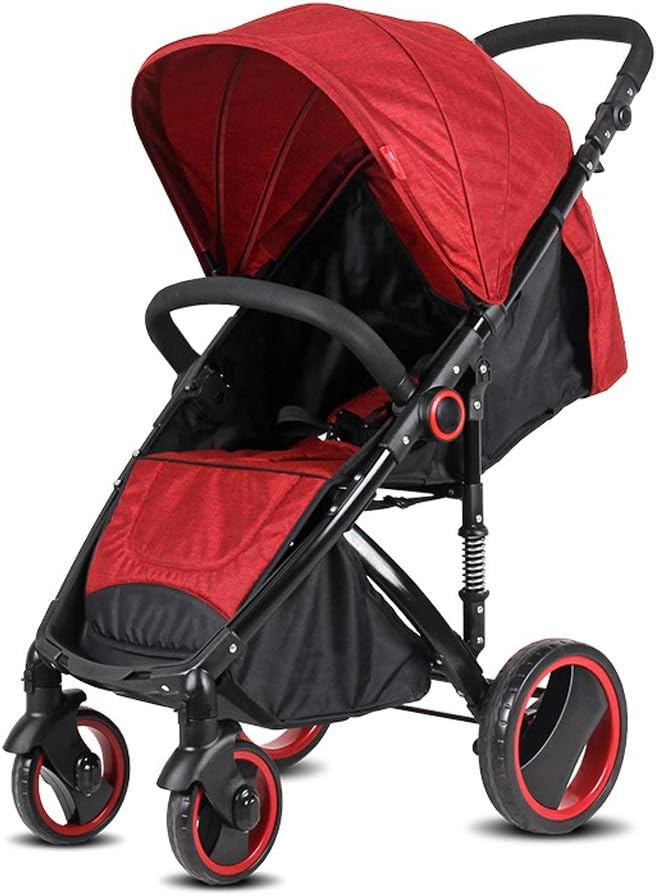 STRO Kinderwagen Kombikinderwagen, Leichtklappsitzliege Boarding Kinderwagen Dämpfende Klappkinderwagen, Kinderwagen Comfortable (grau) (Color : Red)