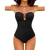 Jolefille One Piece Swimsuit Women Tummy Control Bathing Suit Bandeau Strapless Swim Suits Modest Swimwear Ribbed Shapewear