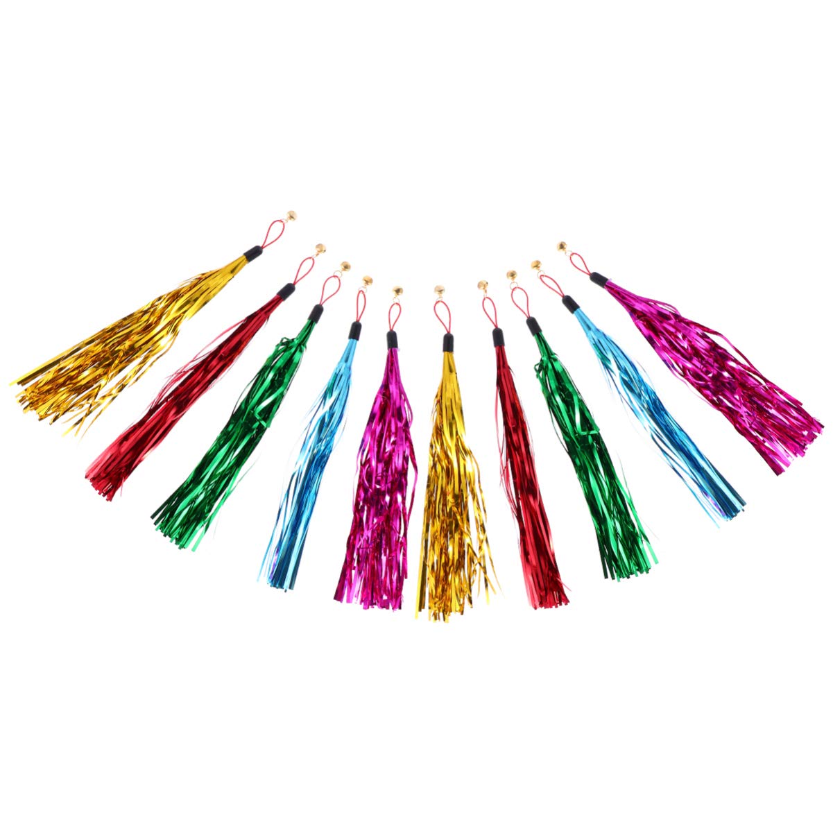 ULTECHNOVO Cat Interactive Teaser Wand Toy: 10pcs Metallic Foil Tinsel Tissue with Bell Cat Teaser Replacement Refills Fringe Tassels Garlands for Kitten Play