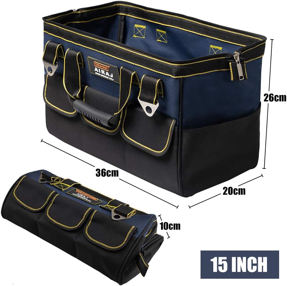 AIRAJ 18 inch Tool Bag Large Capacity Tool Organizer with Adjustable Shoulder Strap Zip-Top Opened Fabric Tool Bag for Men, Gift MINI Parts Box - - 