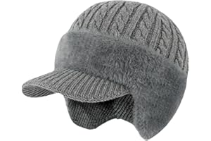 Winter Beanie with Brim and Ear Flaps Classic Outdoor Warm Fleece Lined Knit Hat Stocking Caps for Men Women