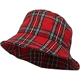 WITHMOONS Polyester Plaid Tartan Bucket Fedora Hat Winter Check Cap HMB1299 (Red)