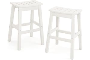 Homenjoy Outdoor Bar Stools Set of 2, 25" HDPE Counter Height Bar Stools, All Weather Resistant Patio Bar Stools for Balcony, Backyard, White