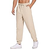 COOFANDY Men's Linen Casual Lightweight Pants Elastic Waist Drawstring Beach Pants with Pockets