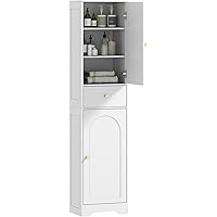 HOMCOM 67" Tall Bathroom Storage Cabinet, Modern Slim Bathroom Cabinet with 2 Arched Doors, Freestanding Narrow Linen Tower, 