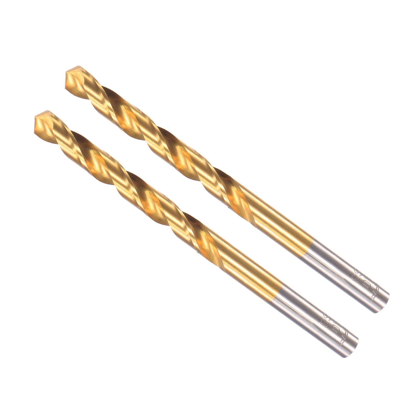 CoCud Twist Drill Bits, 6mm Drilling Diameter, Titanium Coated High Speed Steel 6542 Straight Round Shank - (Applications: for Stainless Steel Alloy Metal), 2-Pieces