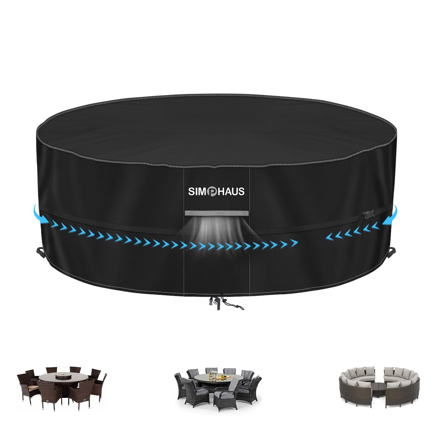 SIMPHAUS Garden Table Covers Waterproof Round Thermal Hot Tub Cover SPA Covers for Hot Tub 420D Oxford Fabric Patio Table Cover for Patio Furniture Set Round Patio Table and Chair Cover Ø200x80cm