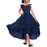 HOSIKA Girls Lace Boho Flower Girl Dress Ruffle Sleeve A-Line Formal Dresses for Wedding Party 6-12 Years