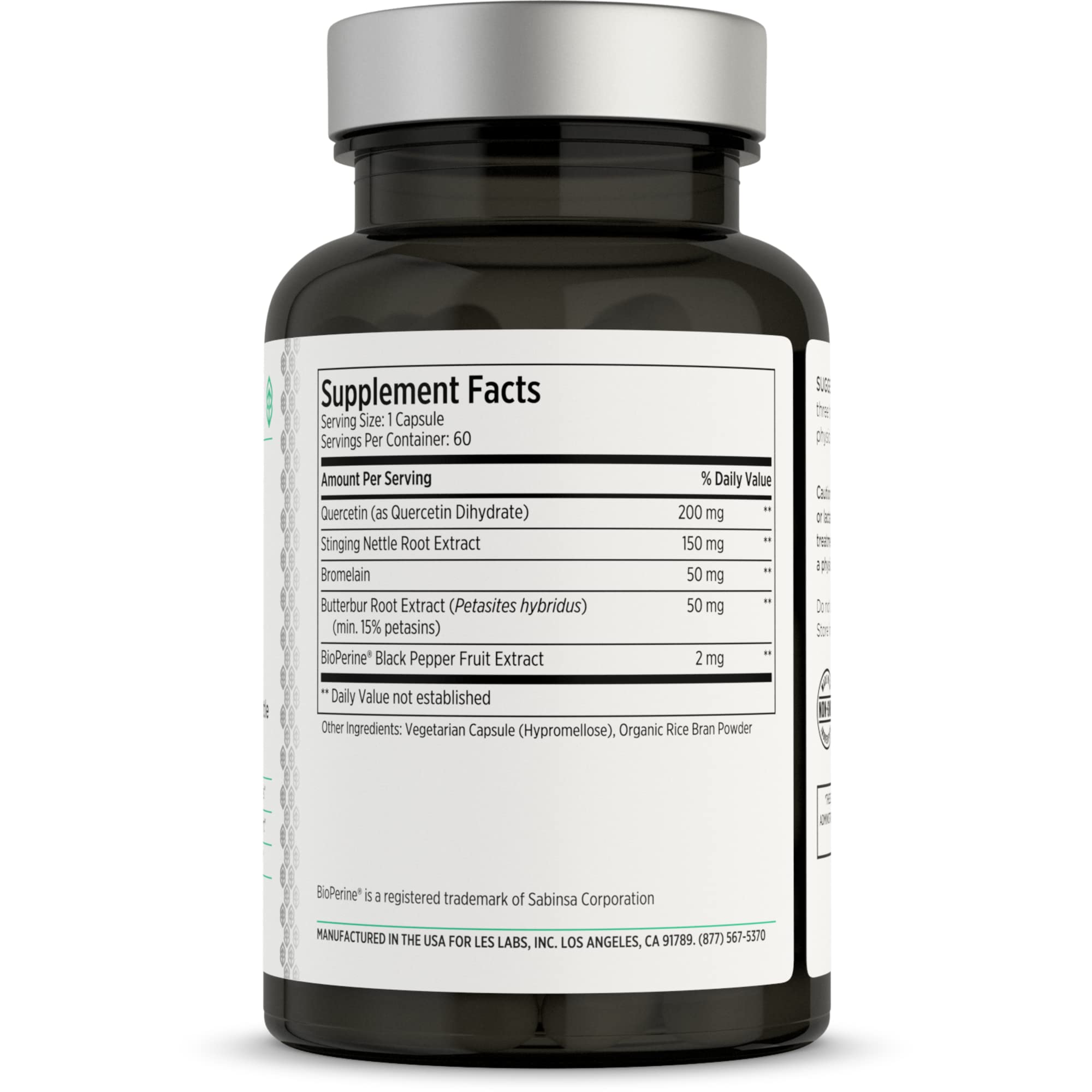 LES Labs Sinus & Seasonal – Sinus Relief, Nasal Health, Balanced Histamine Response, Clear Lungs & Respiratory Health – Butterbur, Quercetin, Nettle Root & Bromelain – Non-GMO Supplement – 60 Capsules
