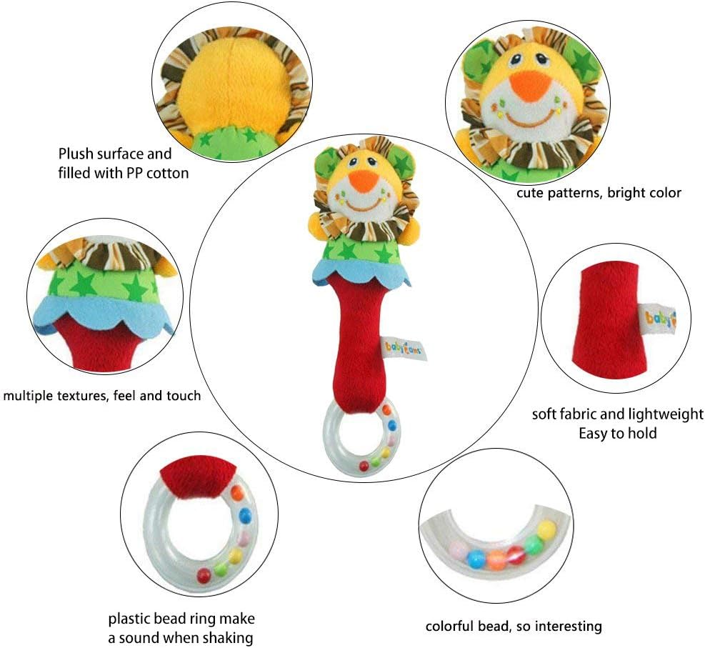 CHAFIN Baby Soft Rattles Shaker , Infant Developmental Hand Grip Baby Toys , Cute Stuffed Animal with Sound for 3 6 9 12 Months and Newborn Gift(2 Pack): Toys & Games