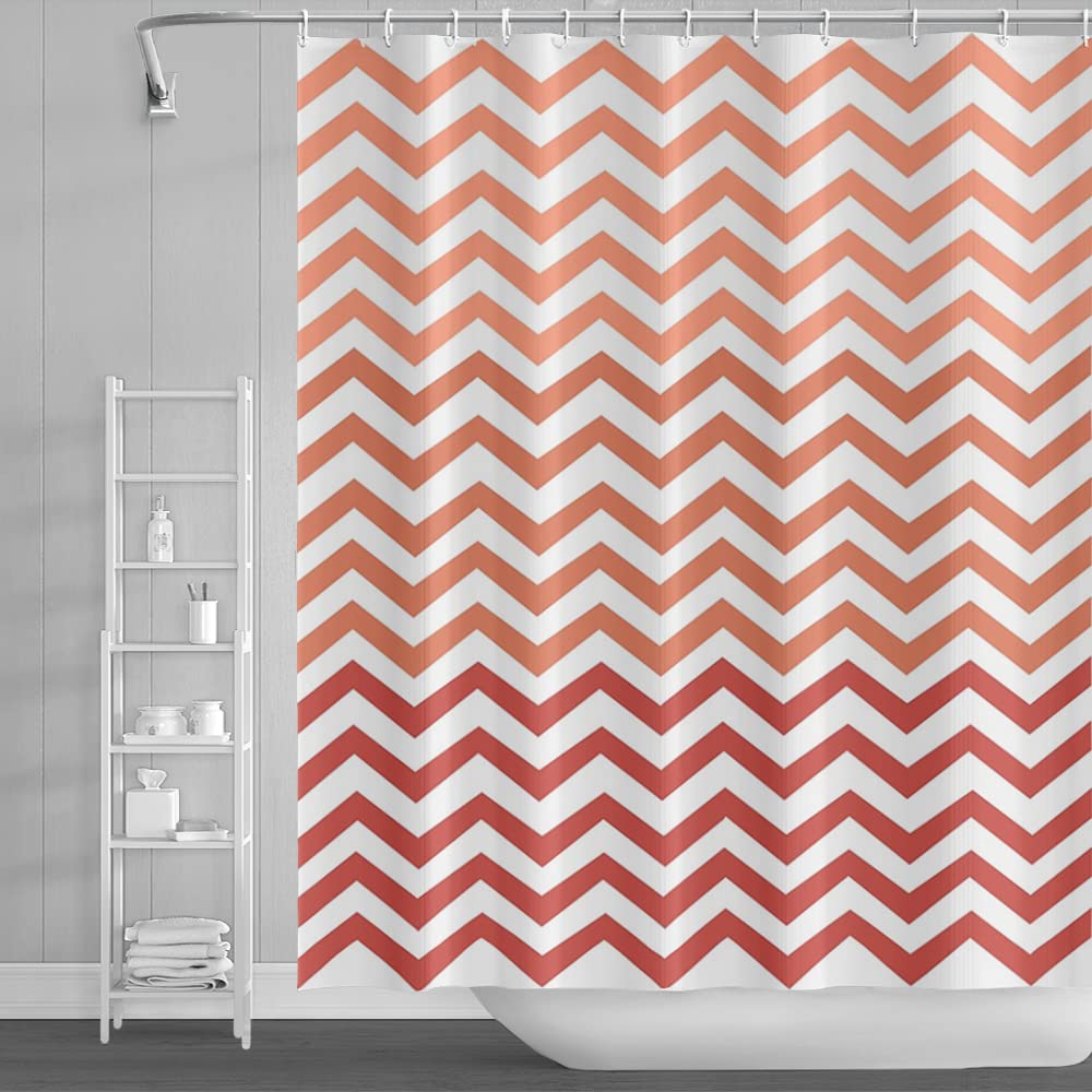 SDOTPMT 180x198cm Wave Stripe Shower Curtain Red White Gradient Horizontal Wavy Zigzag Bath Curtain Abstract Geometric Bathtub Curtain for Kid Bathroom Decor Fabric Polyester Waterproof with Hooks