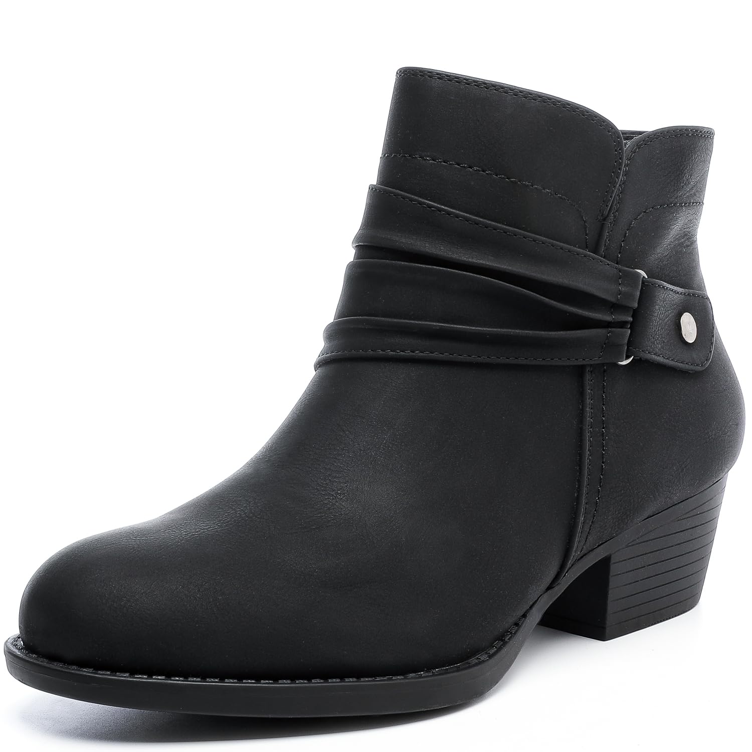 Photo 1 of Luoika Women's Wide Width Ankle Boots - Black Brown Short Boots Block Low Heel Side Zipper Booties. black 230715 10.5xw