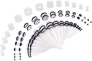 CABBE KALLO 50 Pcs 14G-00G Ear Stretching Kit Acrylic Tapers Plugs Silicone Tunnels Gauges Expander Set Body Piercing Jewelry…