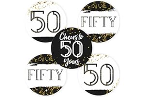 50th Birthday Sticker Labels by Adore By Nat - Fifty Party Favors Celebration in Black Gold - Set of 30