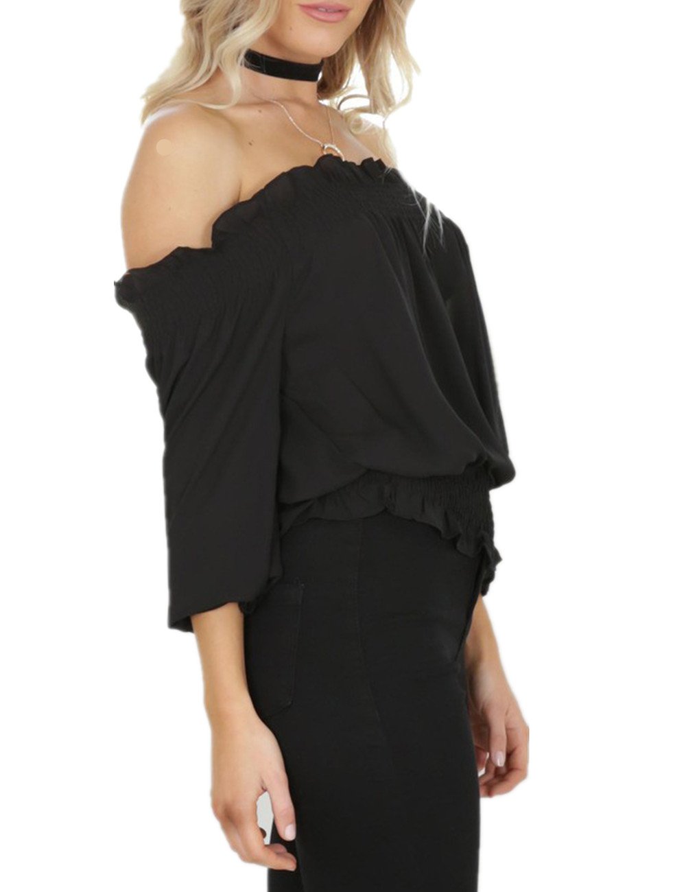 Women\'s Off Shoulder Crop Tops Blouses Lettuce Trim Casual Shirts New Summer Cold Silk Tunic