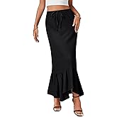 Rooscier Women's Mermaid Skirt Drawstring High Waist Ruffle Elegant Maxi Skirts