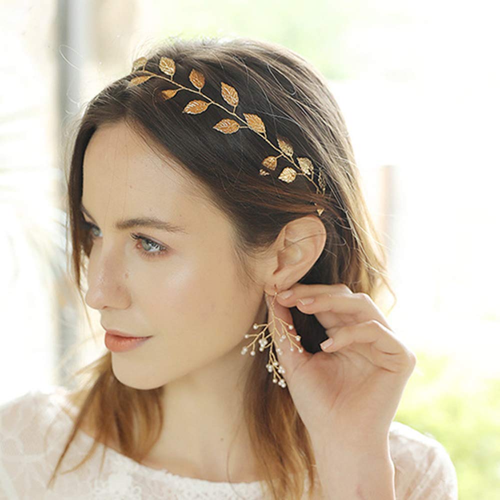 Anglacesmade Bridal Headband Leaf Hair Vine for Birde Bridesmaid Leaves Branch Wedding Wreath Prom Party Festival Hair Piece for Women and Girls (Silver)