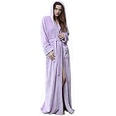 iCREAT Womens Long Hooded Bathrobe Fleece Full Length Bathrobe with Hood Winter Sleepwear