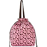 Reusable Lunch Bag,Canvas Drawstring Lunch Bag, Lunch Tote for Work, School, or Picnics, Lightweight &amp; Waterproof, Keeps Food Fresh All Day(Pink Leopard Print)
