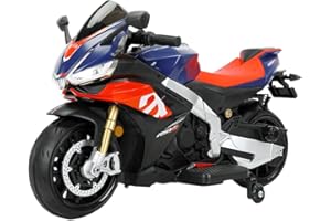 BKIRNP Aprilia Licensed 12V Electric Motorcycle for Kids,Motorcycle Bike for Kids,Electric Cars for 3-10 Years Old with LED Lights/Racing Foot Brake/Two Seats/Painting Color