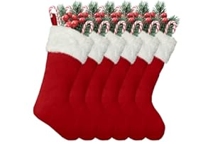 LinaGarten 6Pack Red Christmas Stockings Traditional 20 Inch Large Vintage Christmas Stocking Polyester Plush Luxury Xmas Stocking for Family Holiday Party Decor and Xmas Tree Fireplace Mantle Pet
