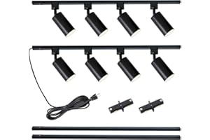 LRAEMXG Plug in Track Lighting with Power Cord, 8-Light GU10 Track Lighting Kit with 6.6FT H Type Track Lighting Rails, Modern Kitchen LED Track Lighting Fixtures Ceiling Spot Light, Black (No Bulbs)