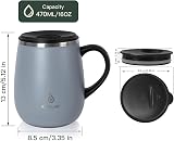 Ideus 470ml Double Wall Stainless Steel Coffee Mug Gray 16oz view 3