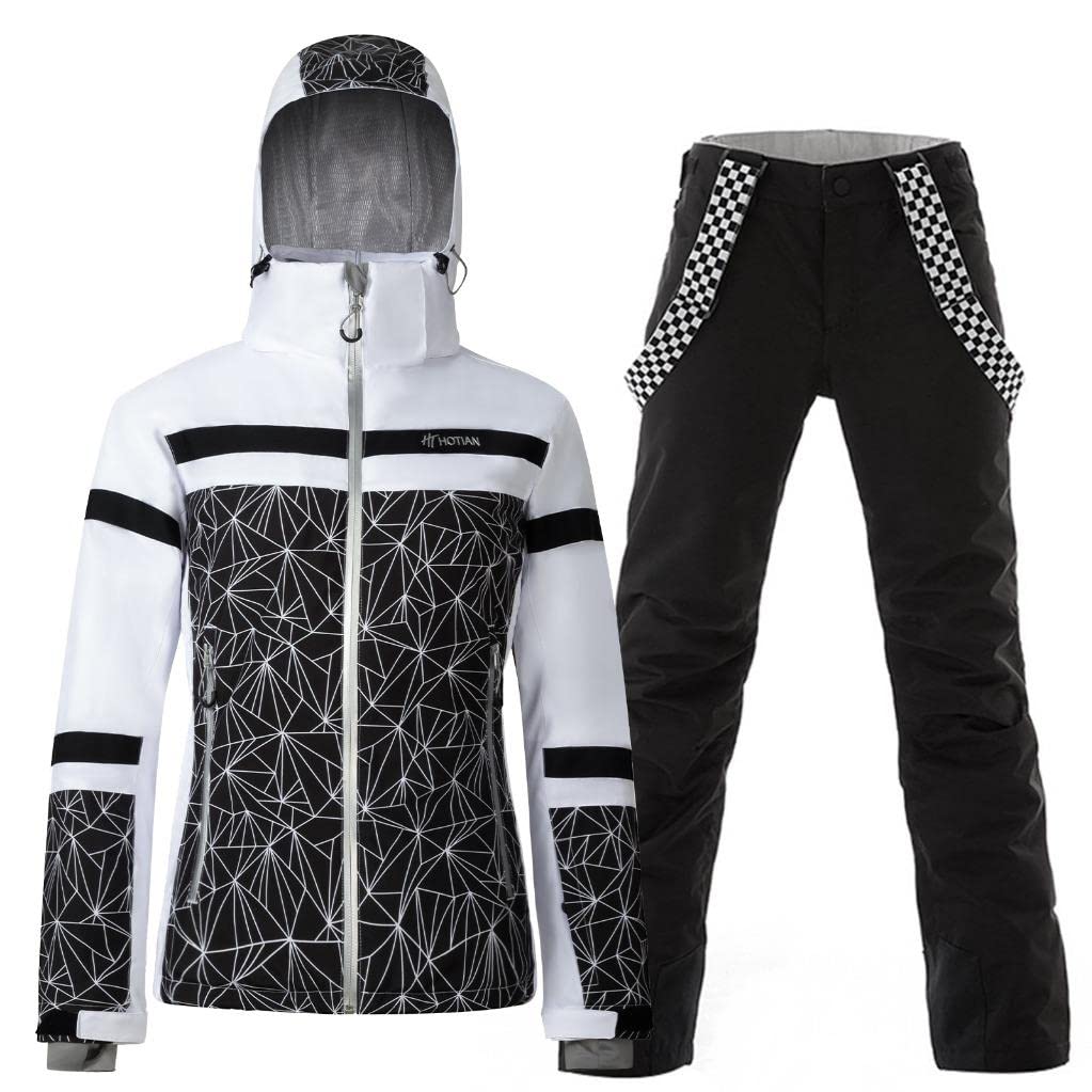 Photo 1 of GS SNOWING Women's Ski Jackets and Pants Set Windproof Waterproof Insulated Snowsuit Winter Warm Snowboarding Snow Coat #002Black+Black L