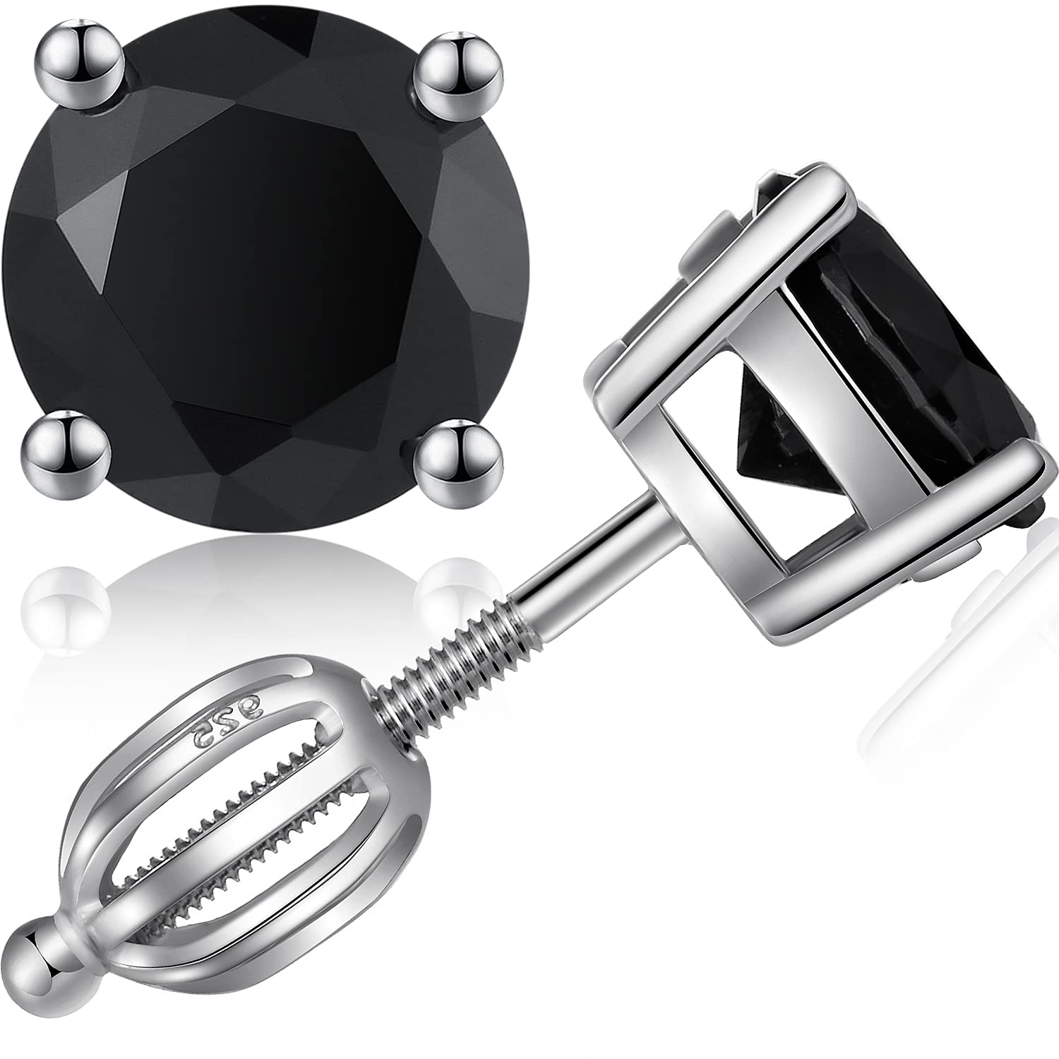 Black Stud Earrings For Men Women 925 Sterling Silver Black Earings Screw Earring Men 5mm