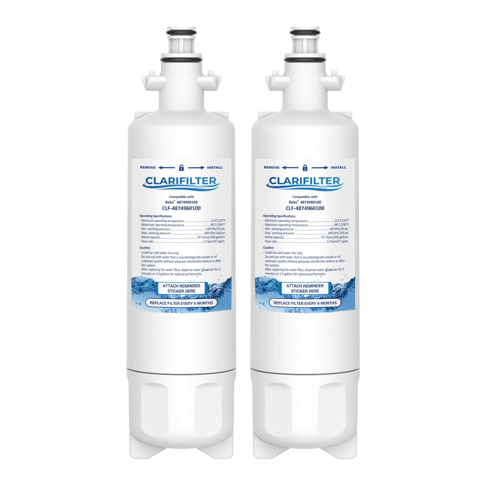 Clarifilter 4874960100 Fridge Water Filter Cartridge compatible with Beko/Smeg 4874960100, 4394650100, 9256712, SBS4K; Lamona Leisure LAM6100, HJA6110; Blomberg IWD1004ET; Grundig 487960000 (2)