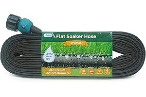 Hlinker Flat Soaker Hose 15 25 50 75 FT for Garden Beds, 25Ft 1/2" Linkable Consistent Drip Irrigation Hose Save 80% Water, Leakproof Heavy Duty Double Layer Sprinkler Hose