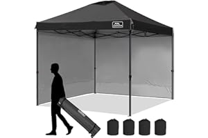 KAMPKEEPER 10x10 Pop Up Canopy Tent with 2 Sidewalls - Waterproof Outdoor Shelter for Sun Shade, Camping, Beach, Patio and Backyard Events, Black