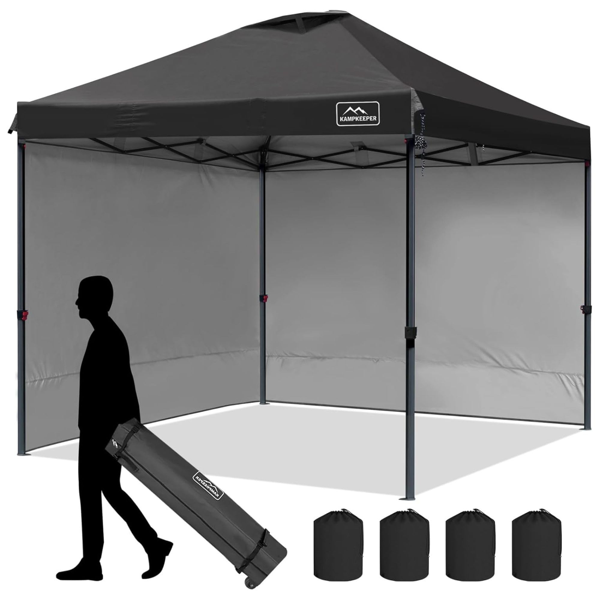 Photo 1 of ** FINAL SALES** NO RETURNS ** KAMPKEEPER 10x10 Pop-Up Canopy Tent, Waterproof, Portable Shade with Side Walls, Adjustable Instant Outdoor Shelter for Camping, Backyard, and Events, Black