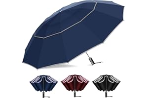 T2Raiwy 54 Inch Inverted Golf Umbrella for Rain, Automatic Windproof 12 Ribs Double Canopy Vented Reverse Folding Umbrella for Travel, UPF 50+ Compact Portable Upside Down Reflective Large Umbrellas