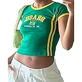 Vintage Graphic Baby Tees for Women Brazil Shirt Y2k Tops Mexico Crop Top Jersey 2000s Summer Going Out Tops