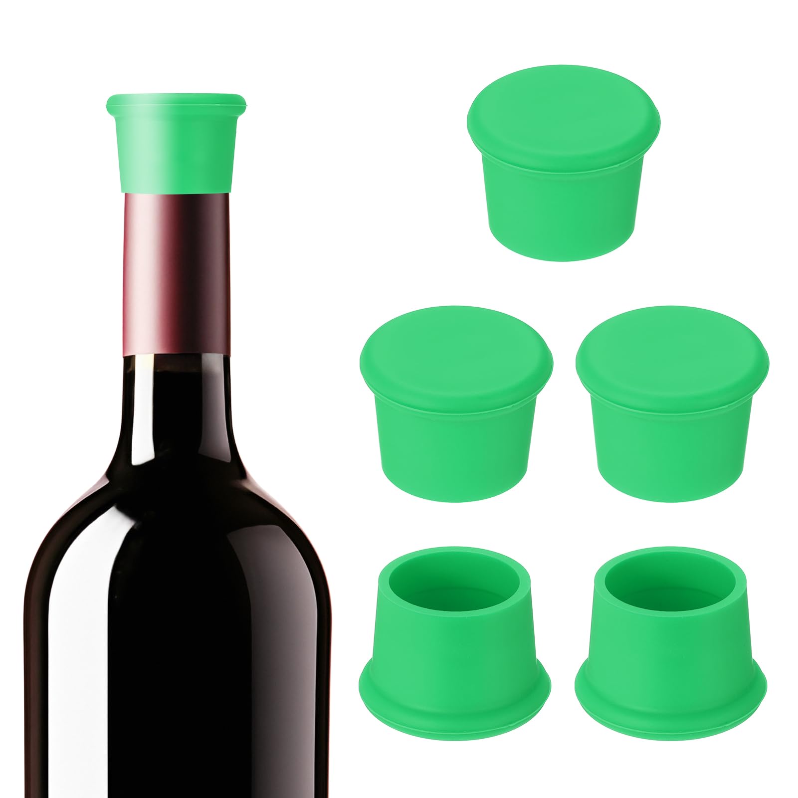 PATIKIL Silicone Wine Stoppers, 6 Pcs Reusable Bottle Cover Wine Corks Bottle Caps Wine Saver Seal Keep Fresh for Beer Beverage Drink, Green