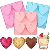 Qinyoung 3 Pcs Heart Shaped Silicone Molds Nonstick Heart Chocolate Muffin Molds for Galentine Valentine's Day Candy, Brownies, Tartlets, Soaps, Pudding, Dessert Baking(Small,4 Holes,Pink,Blue)