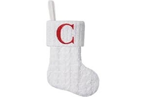 Pxniy Mini White Knit Stocking,8.5 Inches Initial Monogram EmbroideWhite Christmas Stocking,Family Fireplace Hanging Ornament Xmas Holiday Decor Gift-Letter C