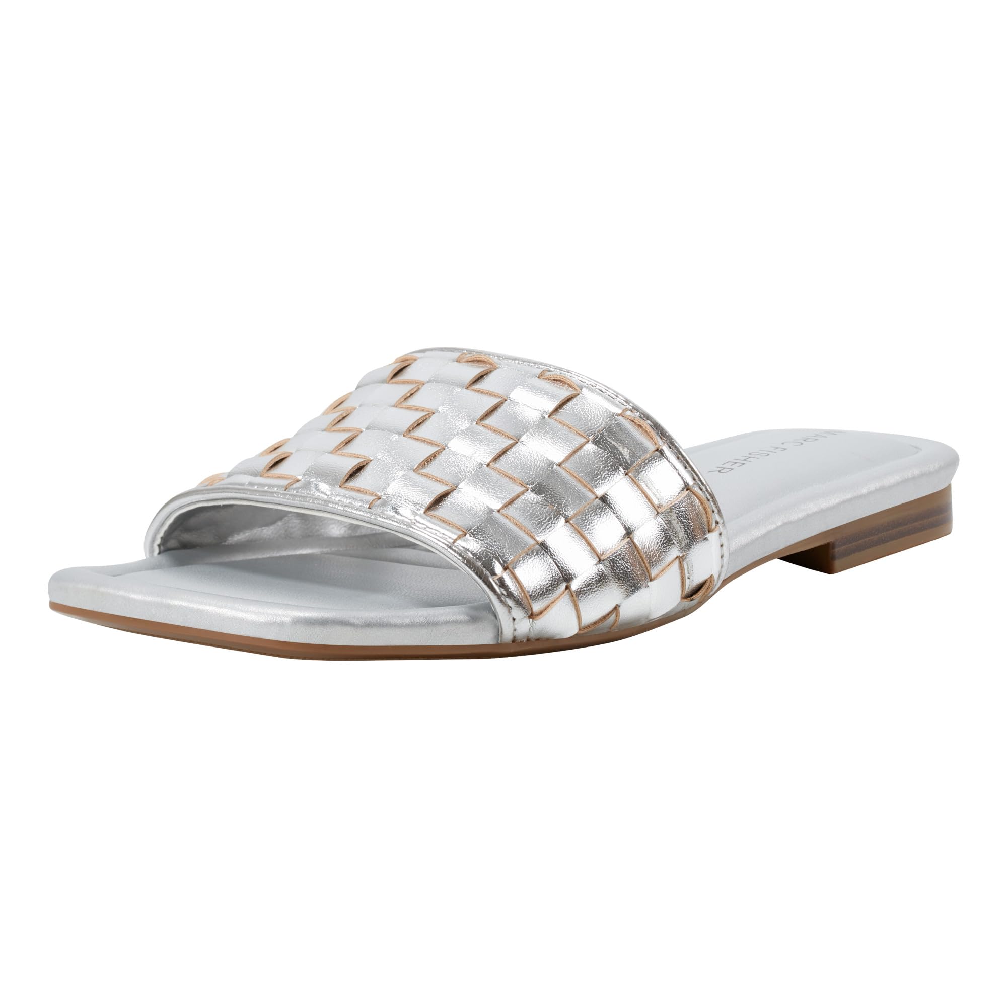 Marc Fisher Women’s LECEE Flat Sandal, Silver 040, 8