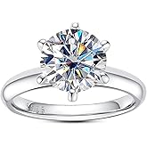 AimiIee Moissanite Ring, 0.5/1/1.5/2/2.5/3CT Round Brilliant Cut Six Prong Solitaire Gold Plated 925 Sterling Silver Engagement Promise Wedding Rings for Women with Certificate