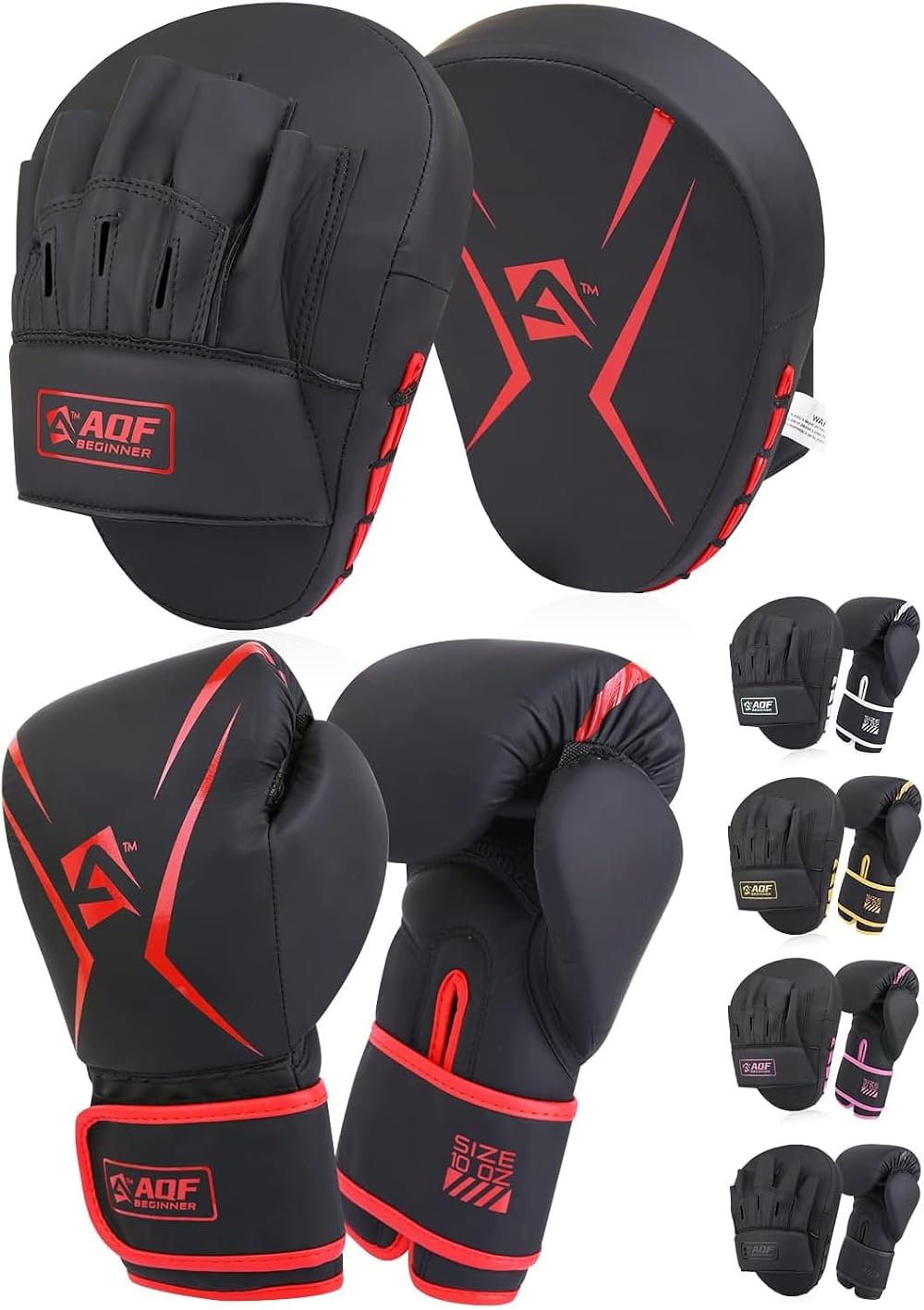 AQF Boxing Gloves and Pads Set Adults Kids Curved Focus Pads MMA Muay Thai