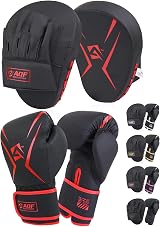 AQF Boxing Gloves and Pads Set Adults Kids Curved Focus Pads MMA Muay Thai